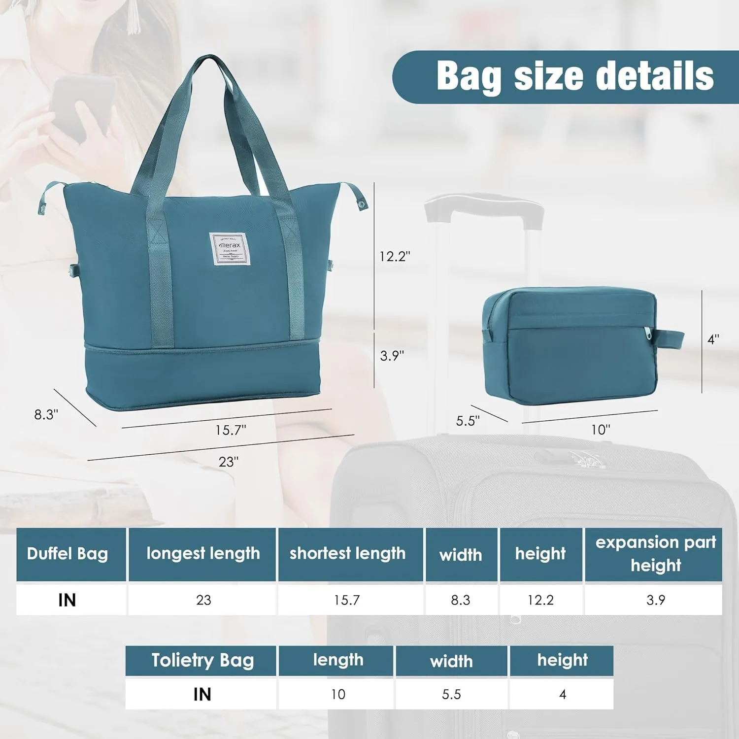 Merax Softside Luggage Set 3 Piece Suitcase with Duffel Bag Spinner Wheels Lightweight Expandable Travel Luggage 22" 26" 30",Blue Green