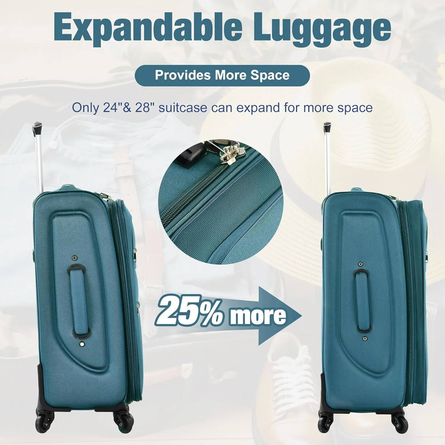 Merax Softside Luggage Set 3 Piece Suitcase with Duffel Bag Spinner Wheels Lightweight Expandable Travel Luggage 22" 26" 30",Blue Green