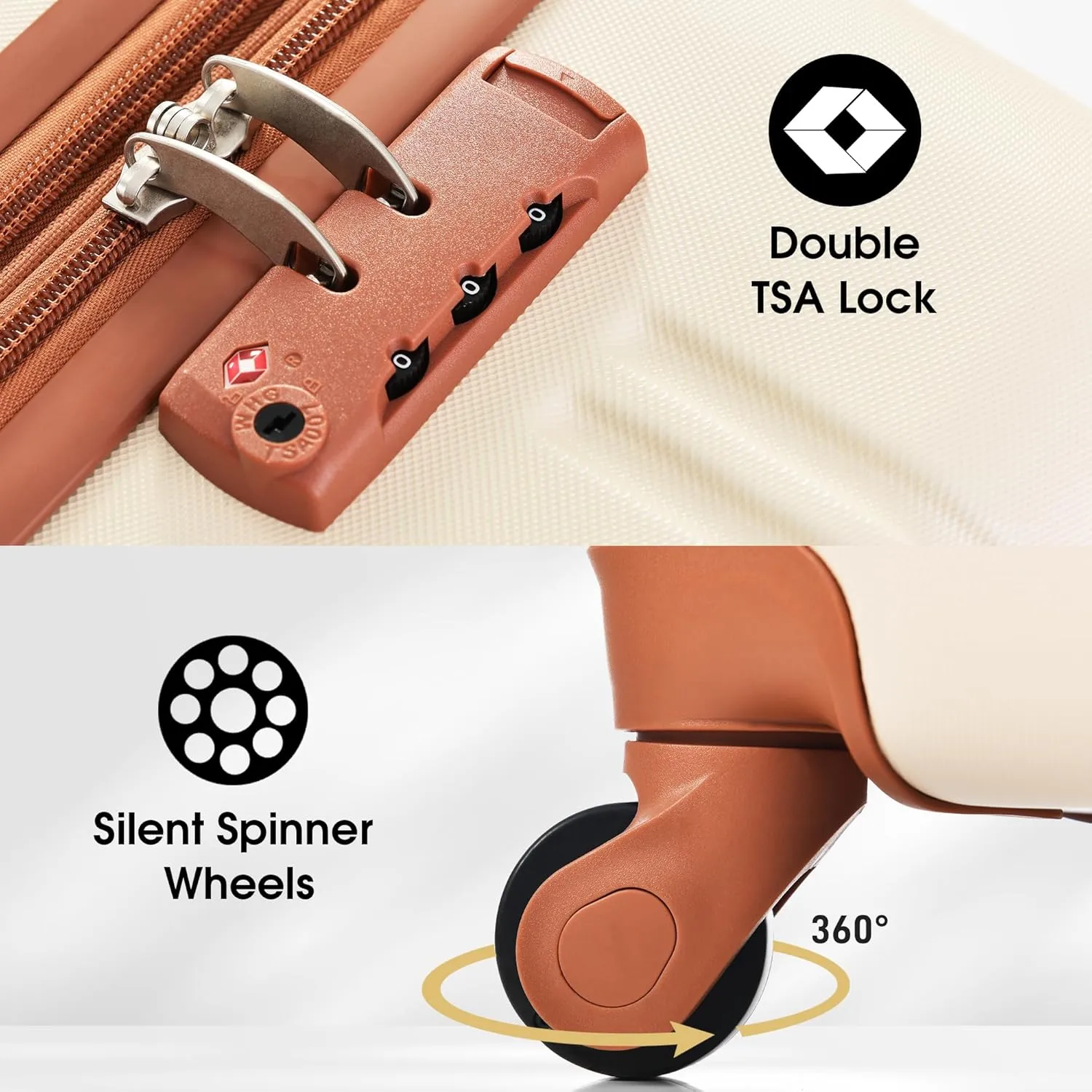 Merax Spinner Wheels Suitcase with TSA Lock, Brown   White, 20 Inch with Travel Bag