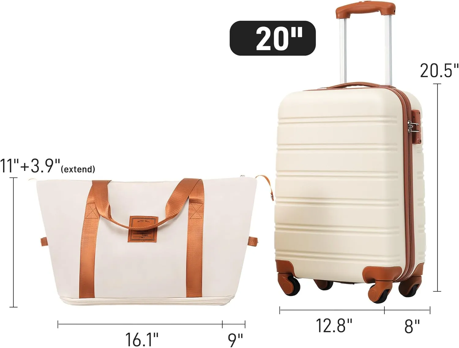 Merax Spinner Wheels Suitcase with TSA Lock, Brown   White, 20 Inch with Travel Bag