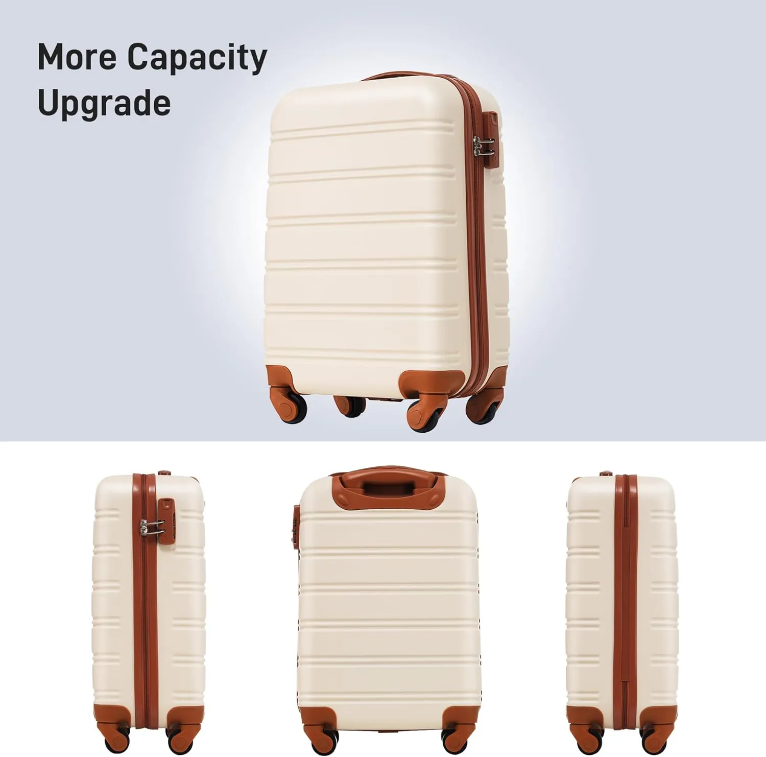 Merax Spinner Wheels Suitcase with TSA Lock, Brown   White, 20 Inch with Travel Bag