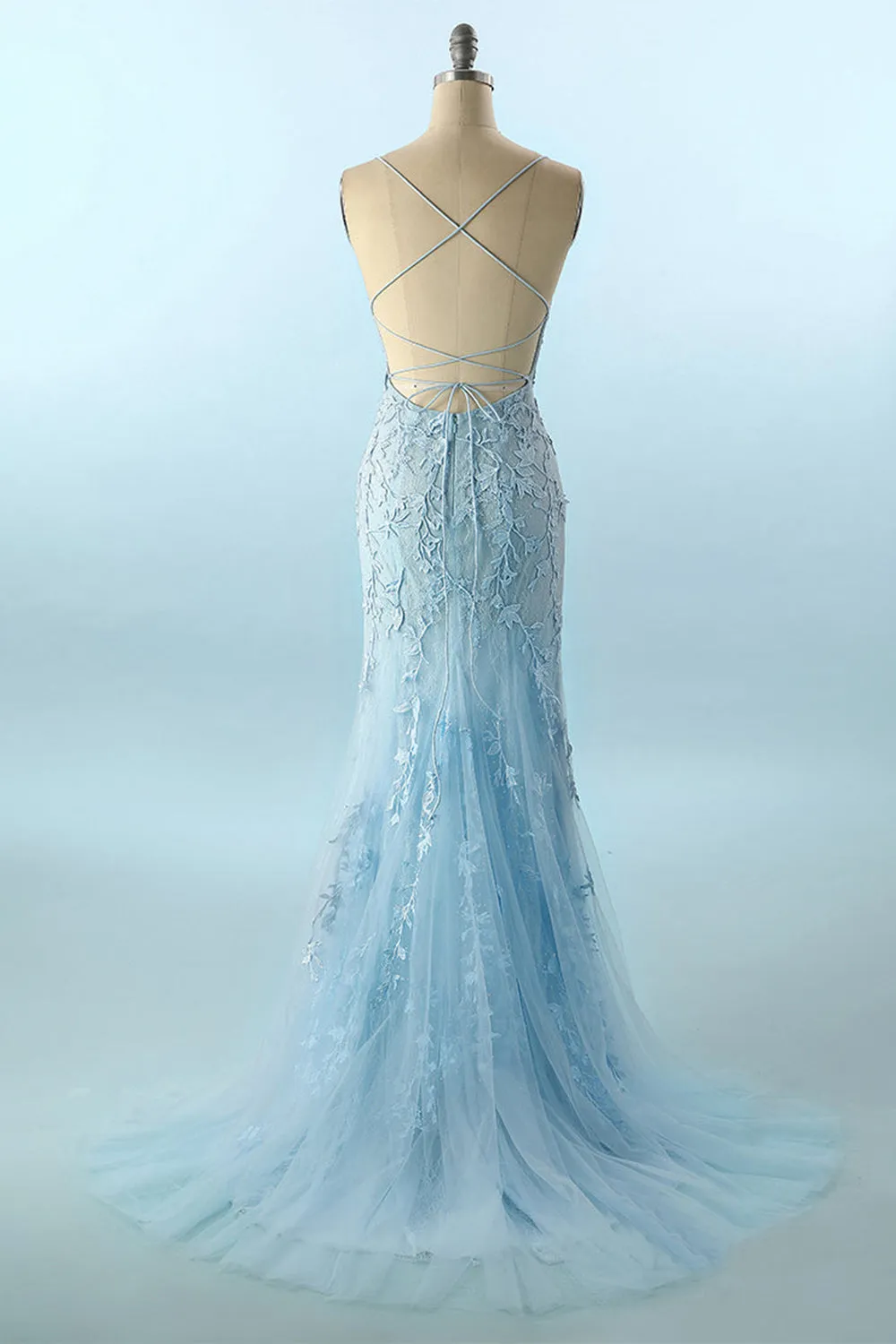 Mermaid Prom Dress Blue Long Evening Dress Backless Evening Dress
