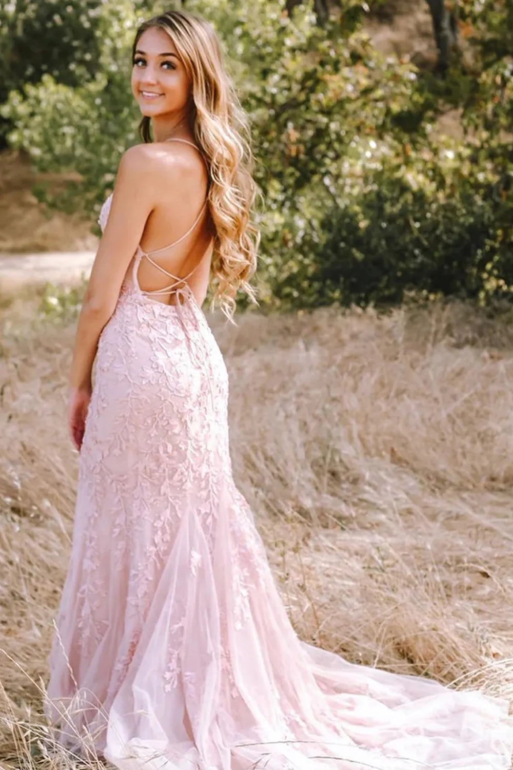 Mermaid Prom Dress Blue Long Evening Dress Backless Evening Dress