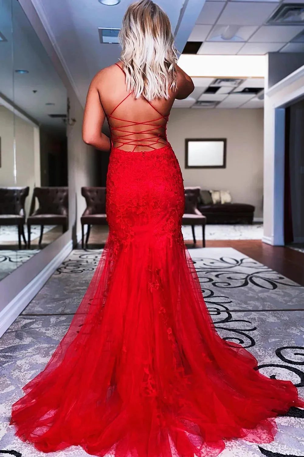Mermaid Prom Dress Blue Long Evening Dress Backless Evening Dress