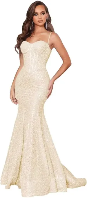Mermaid Sequin Prom Dress Sparkly Spaghetti Straps Ball Gown Satin Formal Evening Dresses Pleated