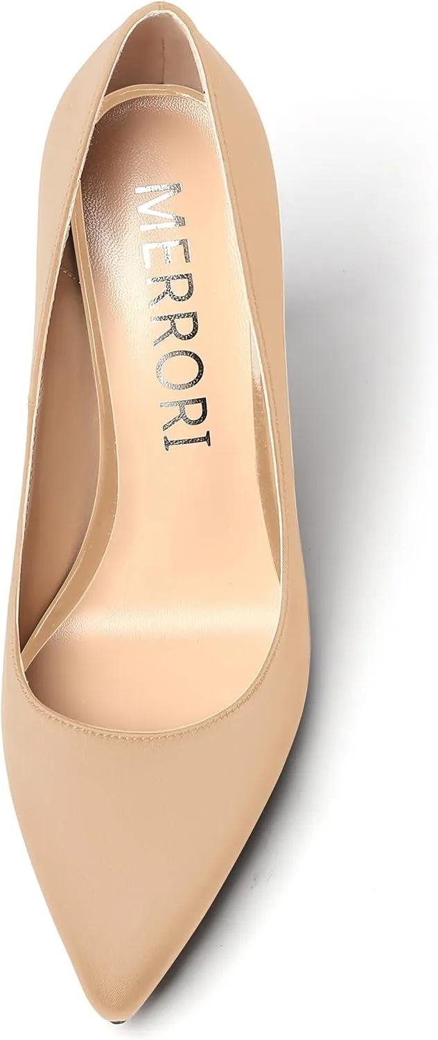 MERRORI Womens Pionted Toe Satin Solid Dress Elegant Evening Slip On Stiletto High Heel Pumps Shoes 4 Inch