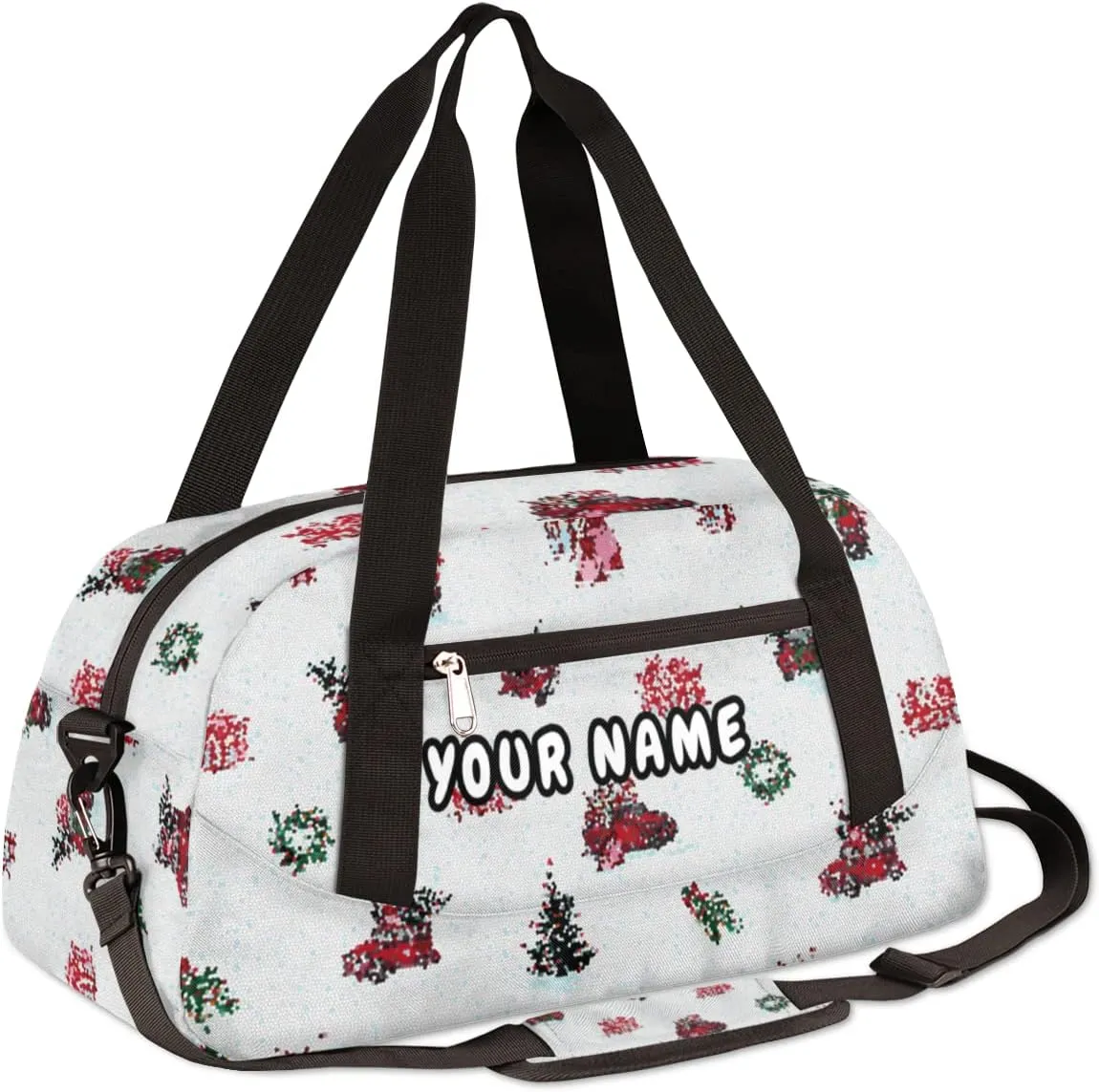 Merry Christmas Holiday Winter Personalized Kids Duffel Bag for Girls Boys, Christmas Debris Custom Name Dance Bag Overnight Small Duffel Bag Carry On Weekend Sports Travel Bag for School Practice Gymnastics Ballet
