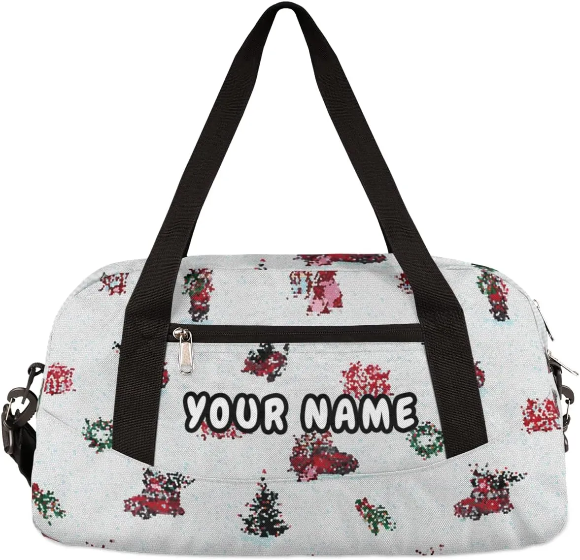 Merry Christmas Holiday Winter Personalized Kids Duffel Bag for Girls Boys, Christmas Debris Custom Name Dance Bag Overnight Small Duffel Bag Carry On Weekend Sports Travel Bag for School Practice Gymnastics Ballet