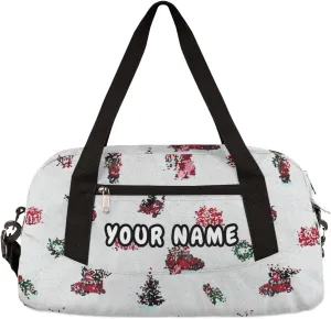 Merry Christmas Holiday Winter Personalized Kids Duffel Bag for Girls Boys, Christmas Debris Custom Name Dance Bag Overnight Small Duffel Bag Carry On Weekend Sports Travel Bag for School Practice Gymnastics Ballet