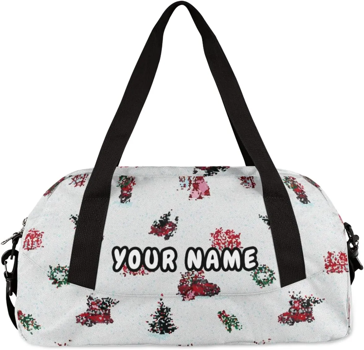 Merry Christmas Holiday Winter Personalized Kids Duffel Bag for Girls Boys, Christmas Debris Custom Name Dance Bag Overnight Small Duffel Bag Carry On Weekend Sports Travel Bag for School Practice Gymnastics Ballet