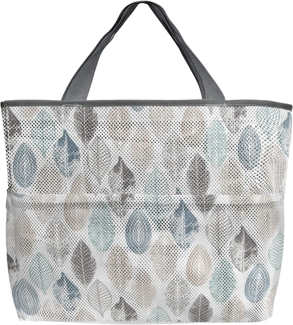 Mesh Beach Bag Oversized Tote Bags Ethnic Boho Morandi Leaves Seamless Large Travel Pool Bags Grocery Tote Bags 8 Pockets