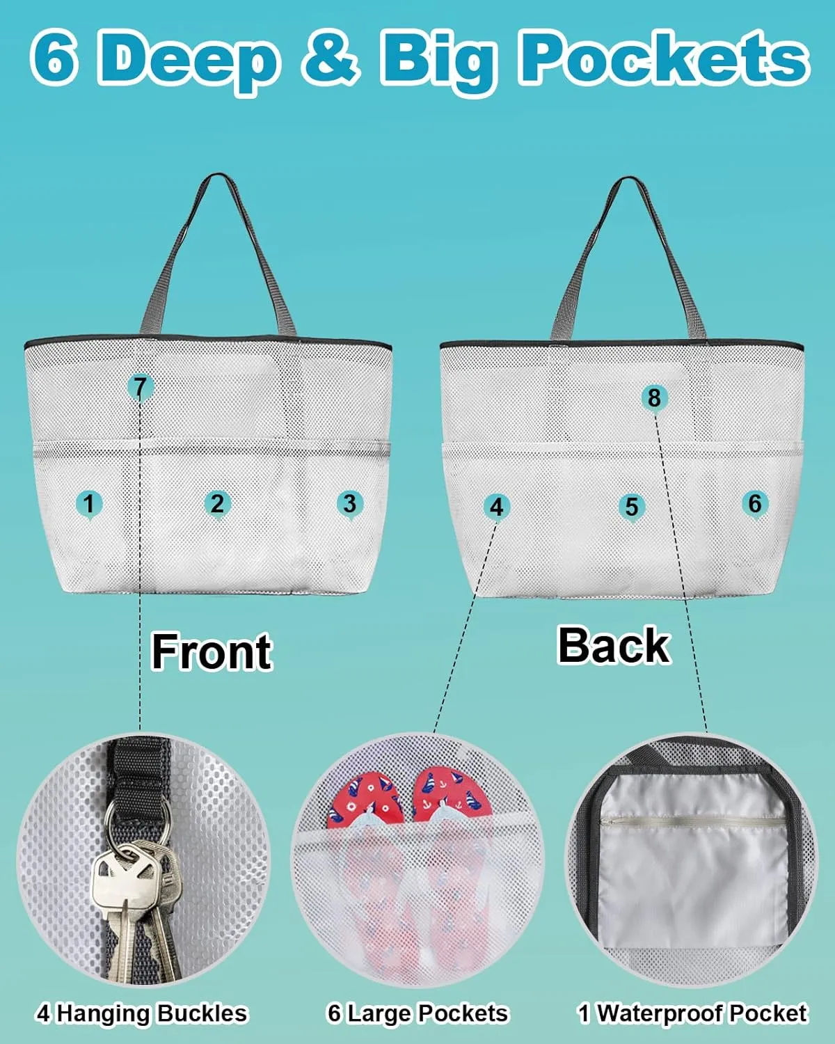Mesh Beach Bag Oversized Tote Bags for Women Pastoral Lemon Bird on Blue Large Bags for Travel Pool Grocery