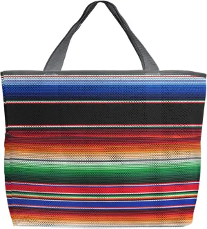 Mexican Serape Colorful Stripes Beach Tote Bag for Women, Ethnic Rainbow Art Print Mesh Beach Bags Waterproof Sandproof, Outdoor Picnic Swim Pool Handbag - Large Beach Bag with Zipper and Pockets