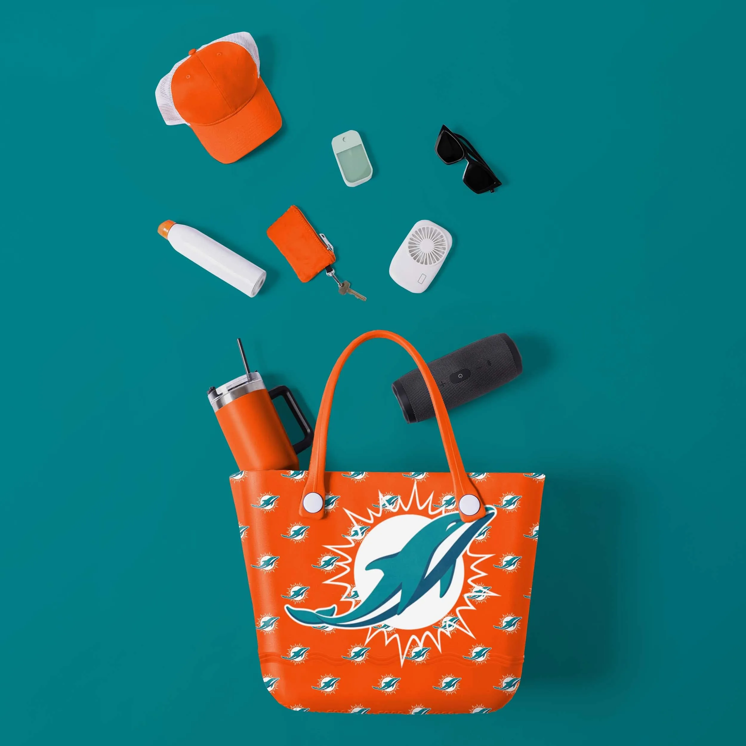 Miami Dolphins Big Logo Mini Print Tailgate Tote Bag