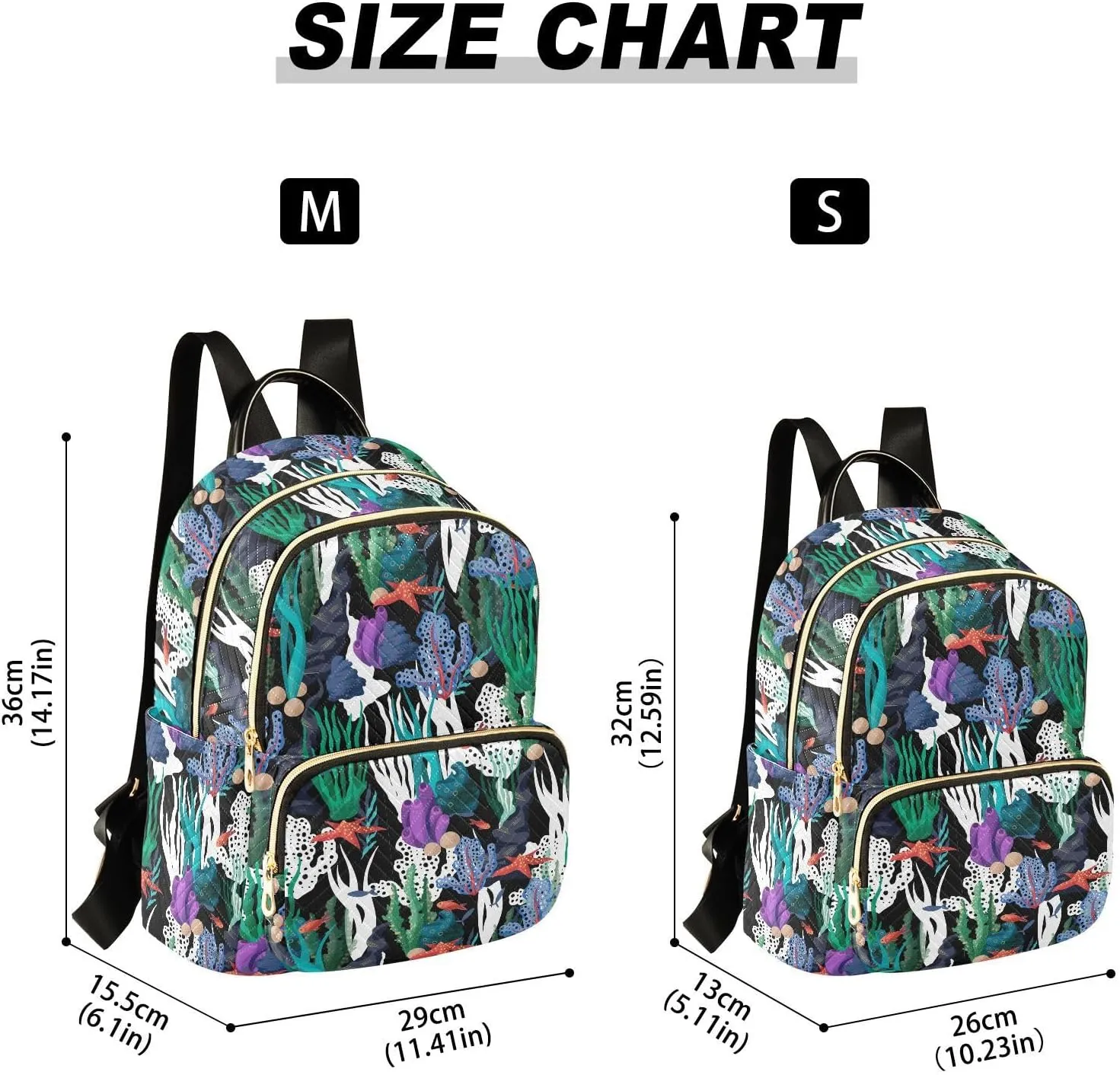 Mini Backpack for Women, Undersea Algae Coral Starfish Travel Backpack Purse for Ladies, Small Bookbag Daypack Shoulder Bag S