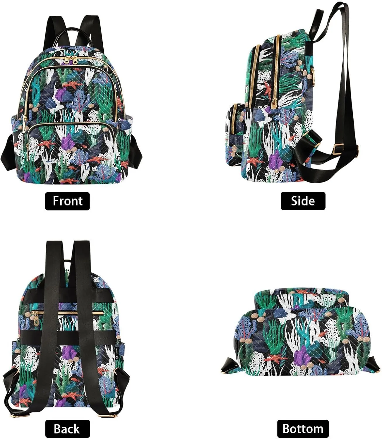 Mini Backpack for Women, Undersea Algae Coral Starfish Travel Backpack Purse for Ladies, Small Bookbag Daypack Shoulder Bag S