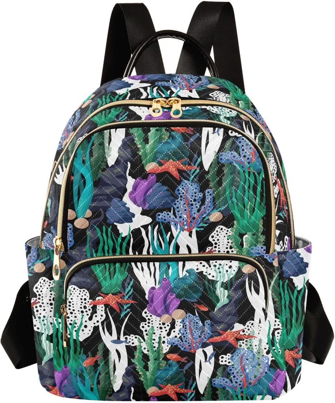 Mini Backpack for Women, Undersea Algae Coral Starfish Travel Backpack Purse for Ladies, Small Bookbag Daypack Shoulder Bag S