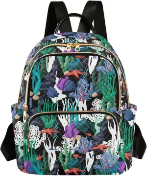 Mini Backpack for Women, Undersea Algae Coral Starfish Travel Backpack Purse for Ladies, Small Bookbag Daypack Shoulder Bag S