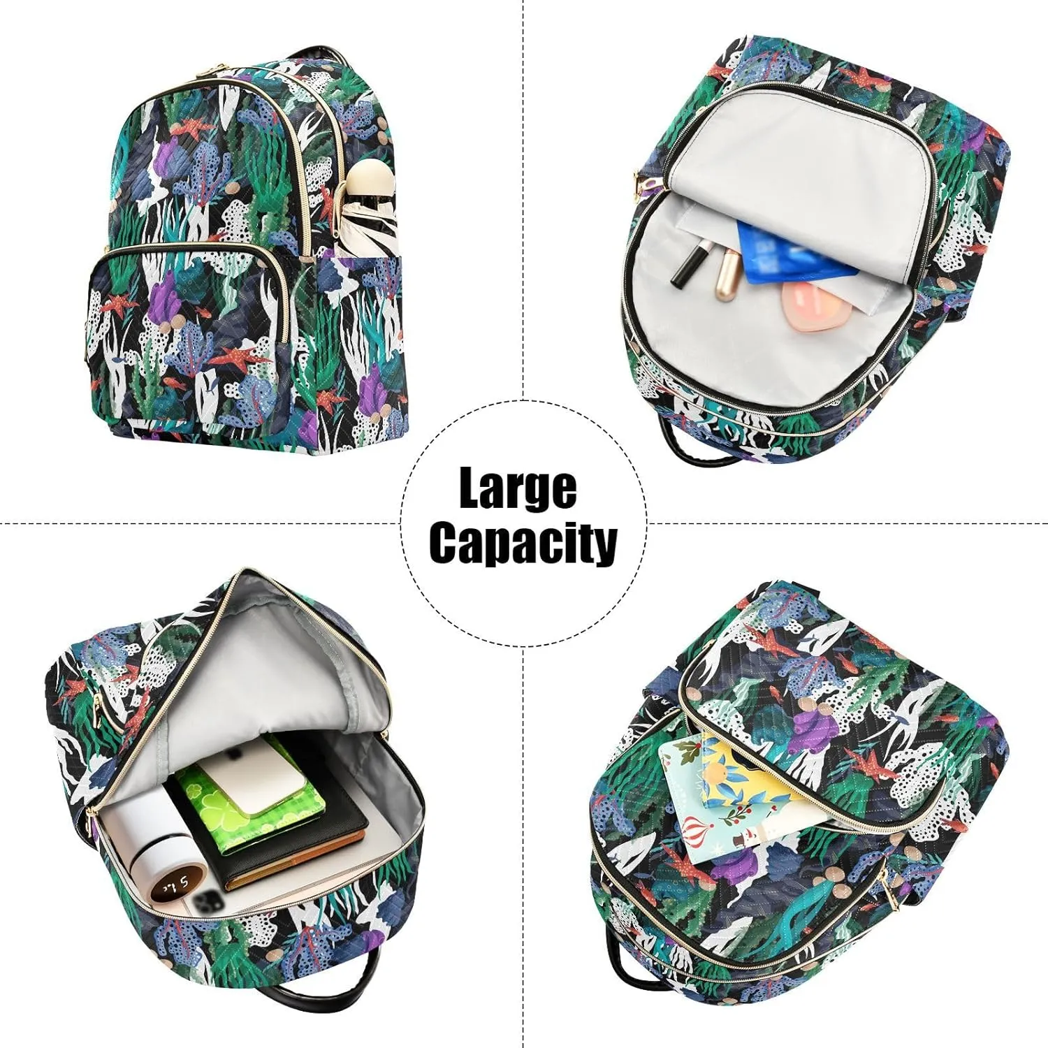 Mini Backpack for Women, Undersea Algae Coral Starfish Travel Backpack Purse for Ladies, Small Bookbag Daypack Shoulder Bag S