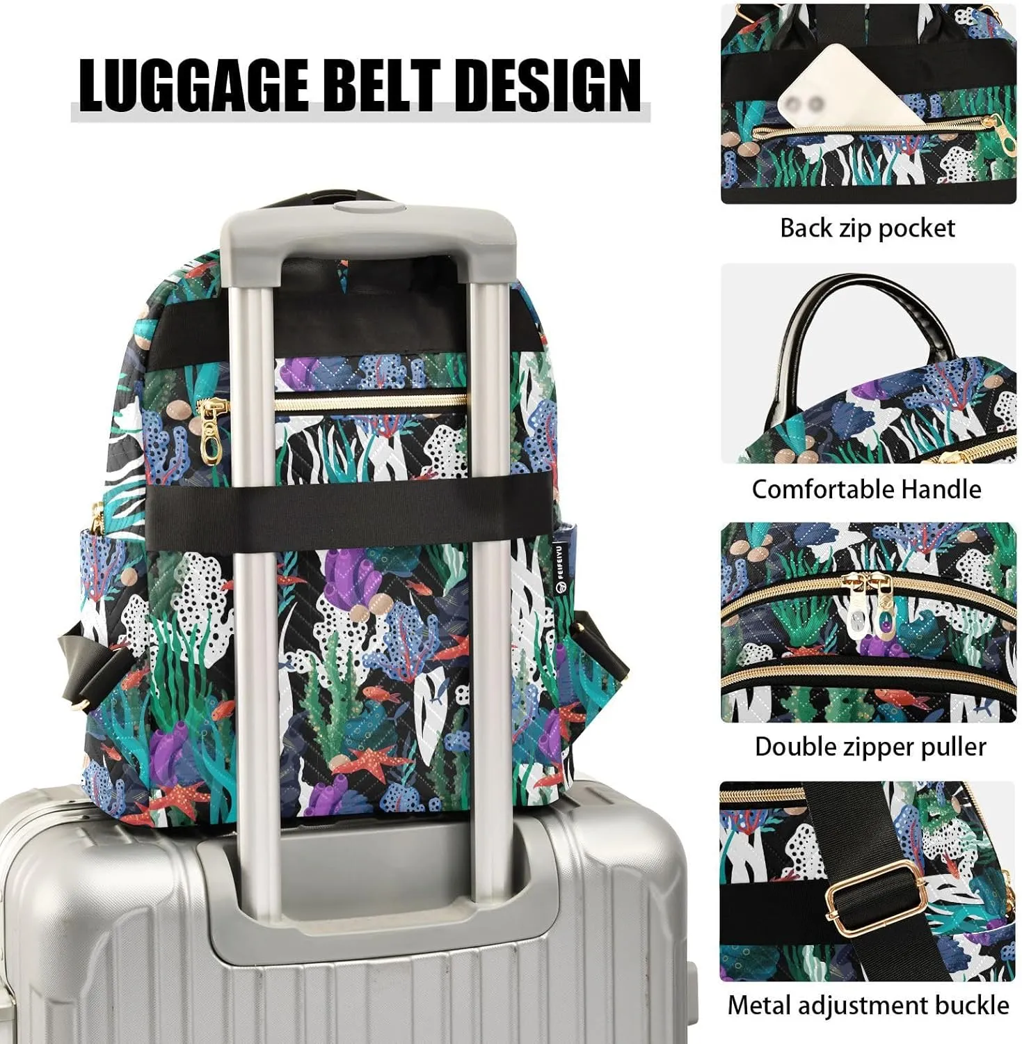 Mini Backpack for Women, Undersea Algae Coral Starfish Travel Backpack Purse for Ladies, Small Bookbag Daypack Shoulder Bag S