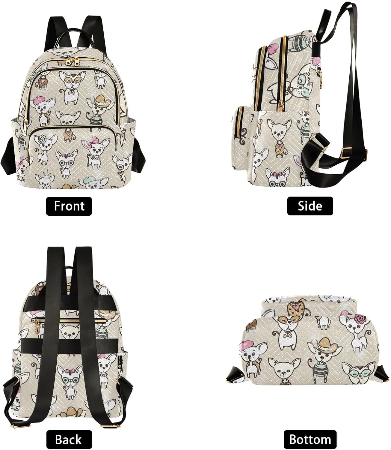 Mini Backpack Purse for Girls Cute Chihuahua Dog Casual Travel Daypacks Shoulder Bag for Ladies Women