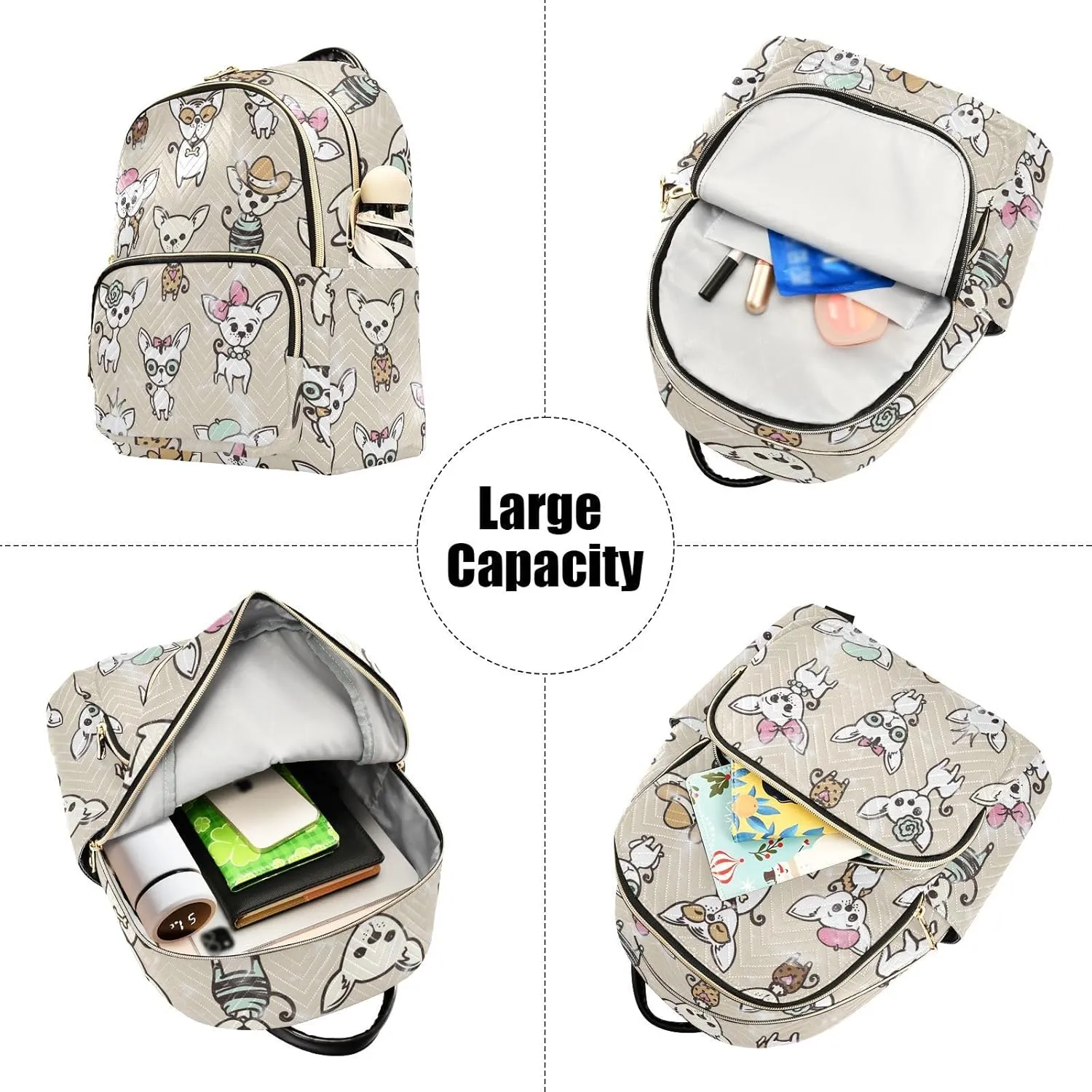 Mini Backpack Purse for Girls Cute Chihuahua Dog Casual Travel Daypacks Shoulder Bag for Ladies Women