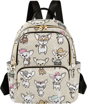 Mini Backpack Purse for Girls Cute Chihuahua Dog Casual Travel Daypacks Shoulder Bag for Ladies Women