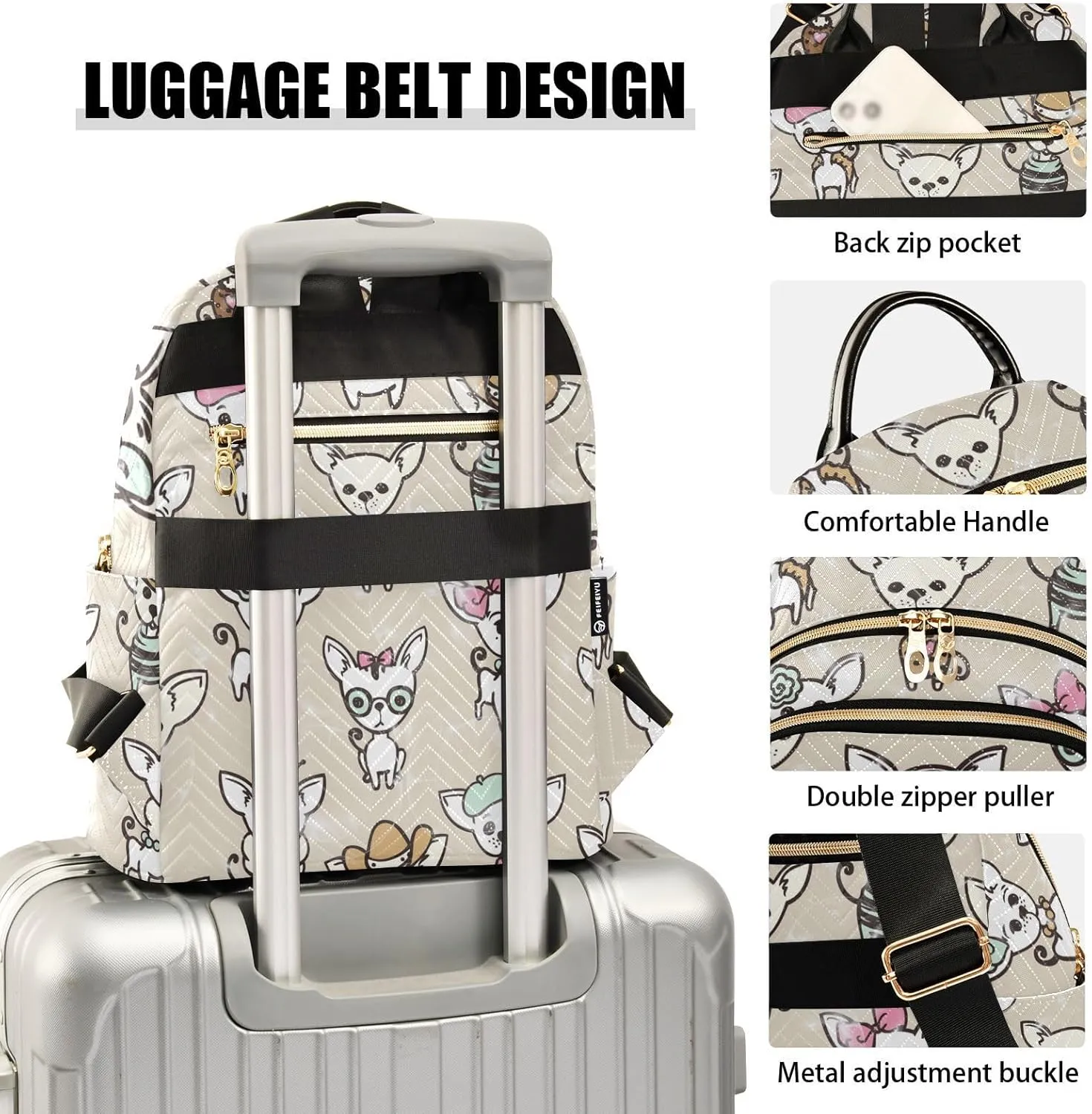 Mini Backpack Purse for Girls Cute Chihuahua Dog Casual Travel Daypacks Shoulder Bag for Ladies Women