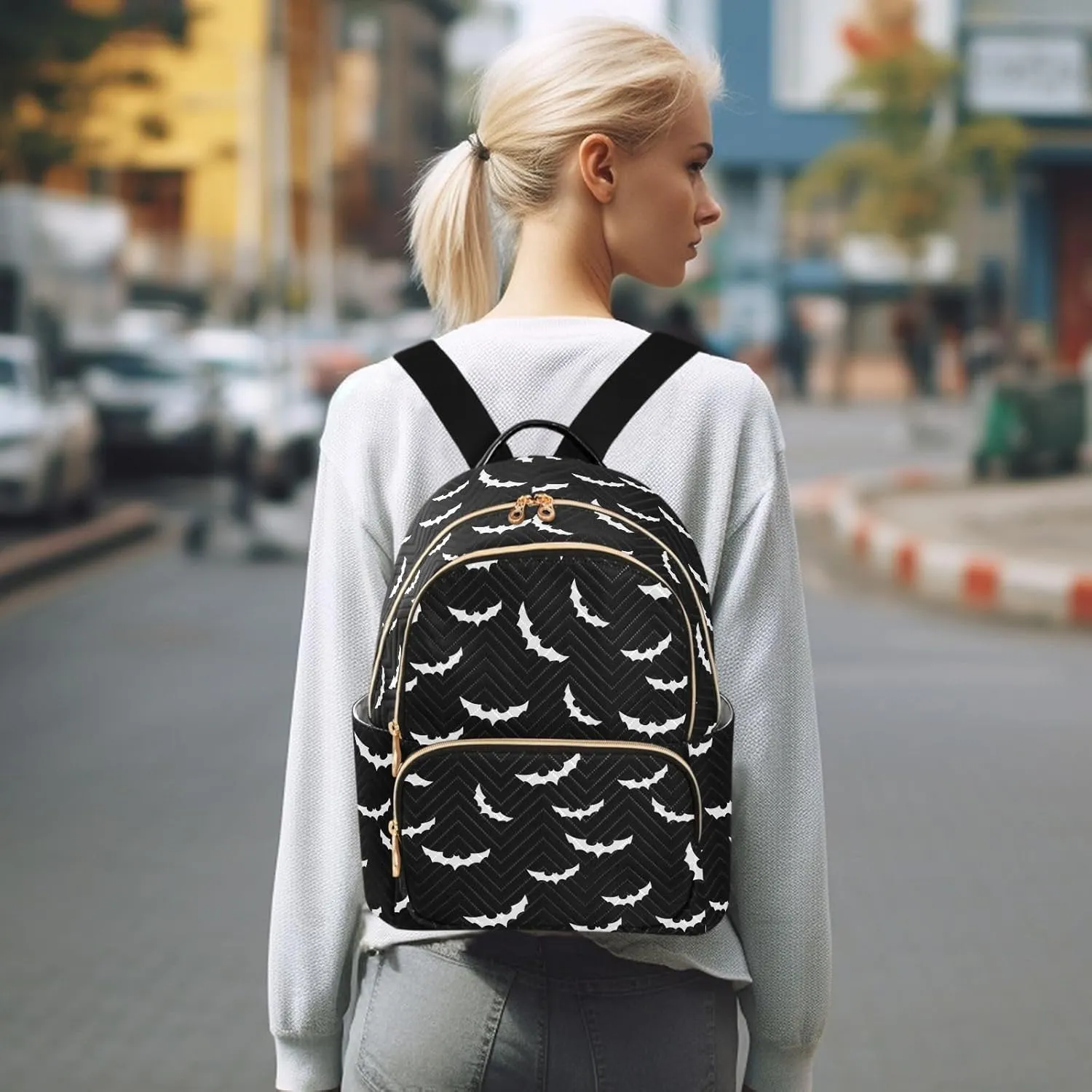 Mini Backpack Purse for Girls Halloween Bat Casual Travel Daypacks Shoulder Bag for Ladies Women