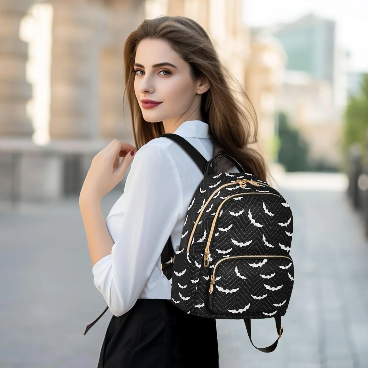 Mini Backpack Purse for Girls Halloween Bat Casual Travel Daypacks Shoulder Bag for Ladies Women