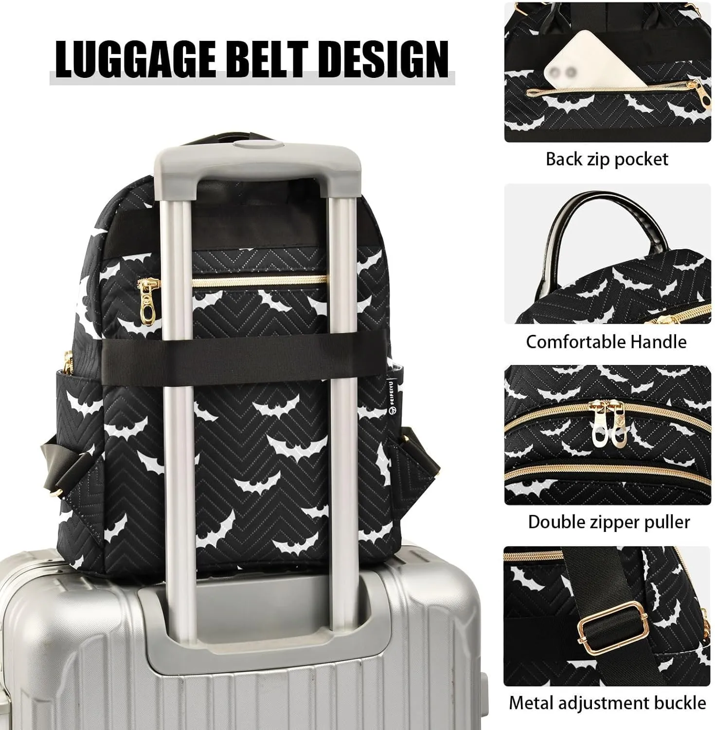 Mini Backpack Purse for Girls Halloween Bat Casual Travel Daypacks Shoulder Bag for Ladies Women