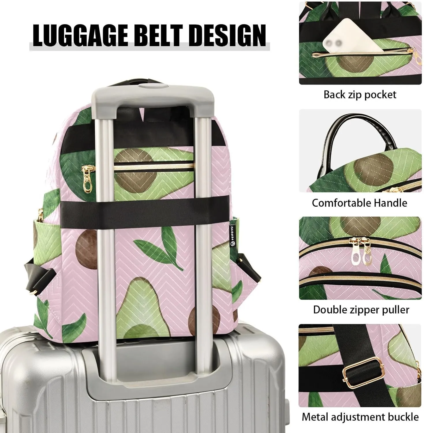 Mini Backpack Quilted Purse for Womens Small Backpack Daypack Avocado Print for Travel Daily Outing,Multi10