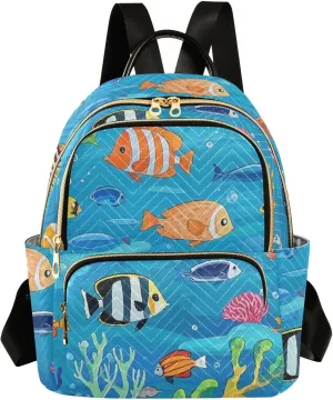 Mini Backpack Quilted Purse for Womens Small Backpack Daypack Coral Design for Travel Daily Work,Multi2