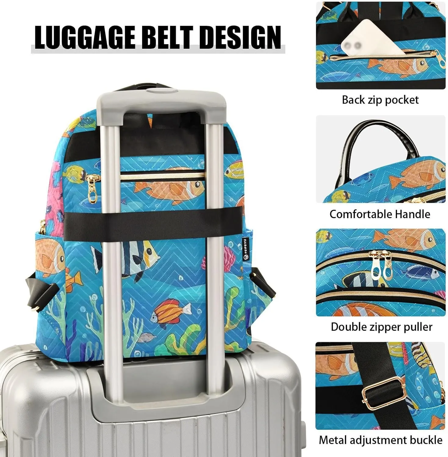 Mini Backpack Quilted Purse for Womens Small Backpack Daypack Coral Design for Travel Daily Work,Multi2