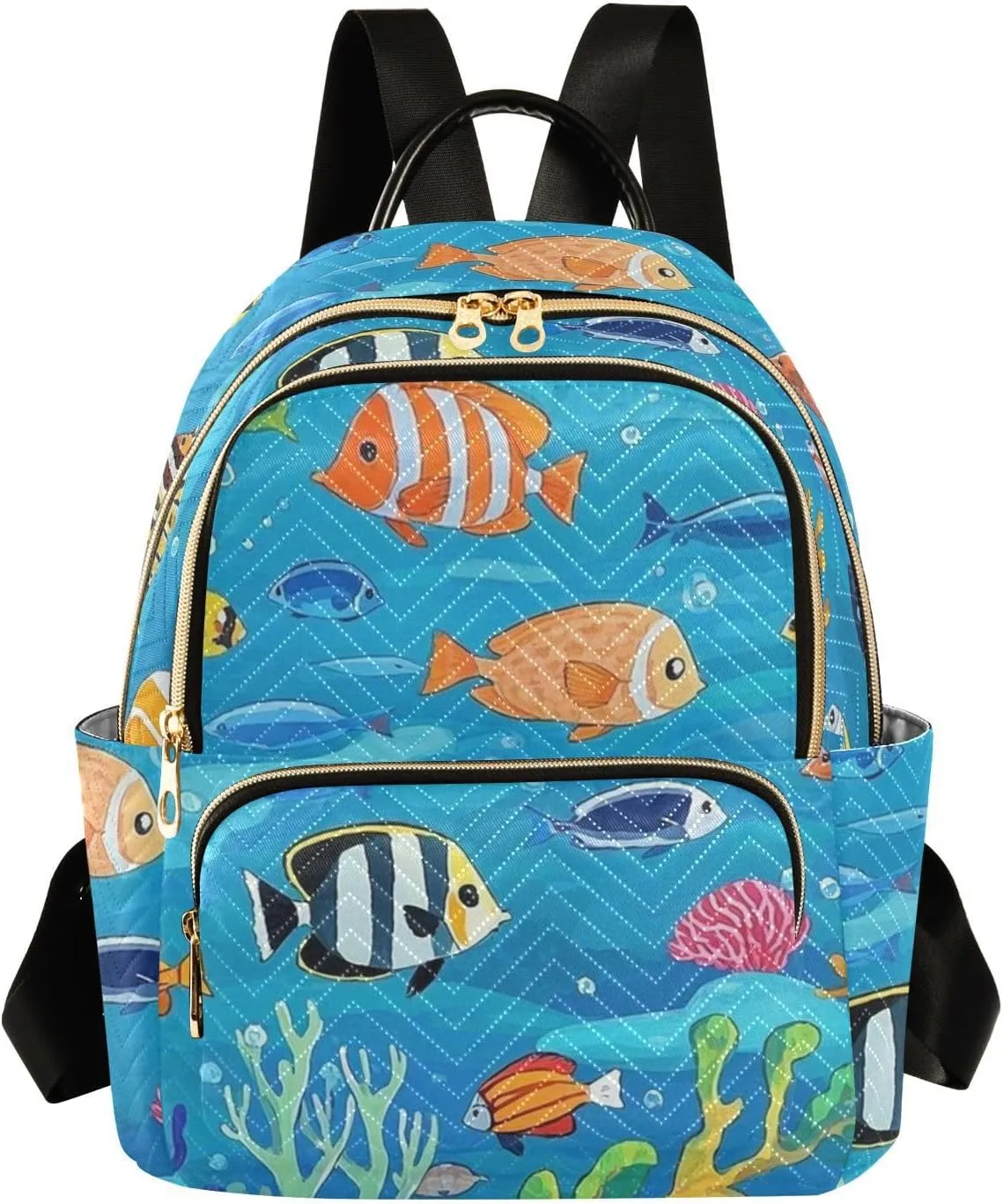 Mini Backpack Quilted Purse for Womens Small Backpack Daypack Coral Design for Travel Daily Work,Multi2