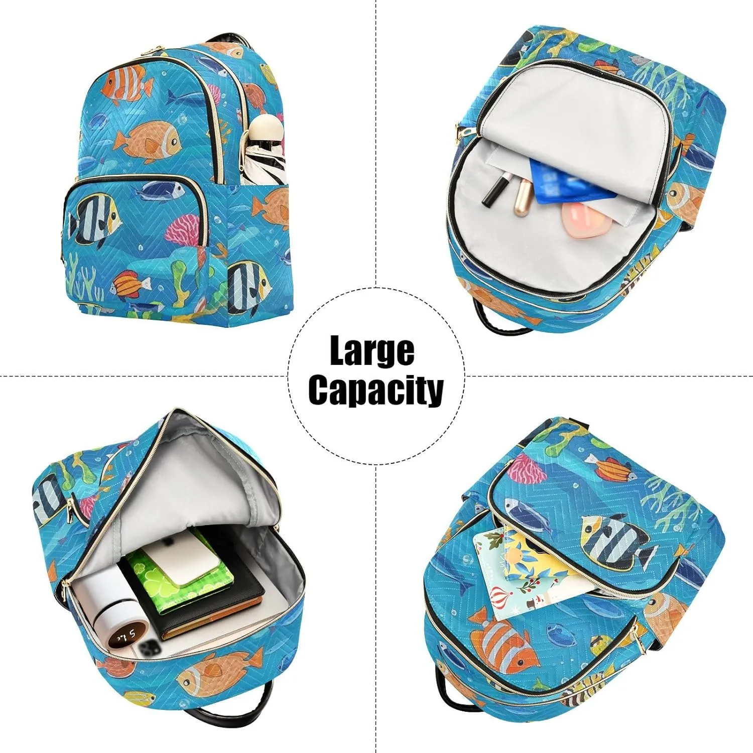 Mini Backpack Quilted Purse for Womens Small Backpack Daypack Coral Design for Travel Daily Work,Multi2
