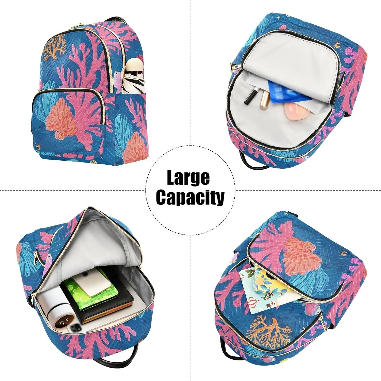 Mini Backpack Quilted Purse for Womens Small Backpack Daypack Coral Pattern for Travel Daily Outing,Multi10