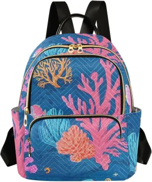 Mini Backpack Quilted Purse for Womens Small Backpack Daypack Coral Pattern for Travel Daily Outing,Multi10