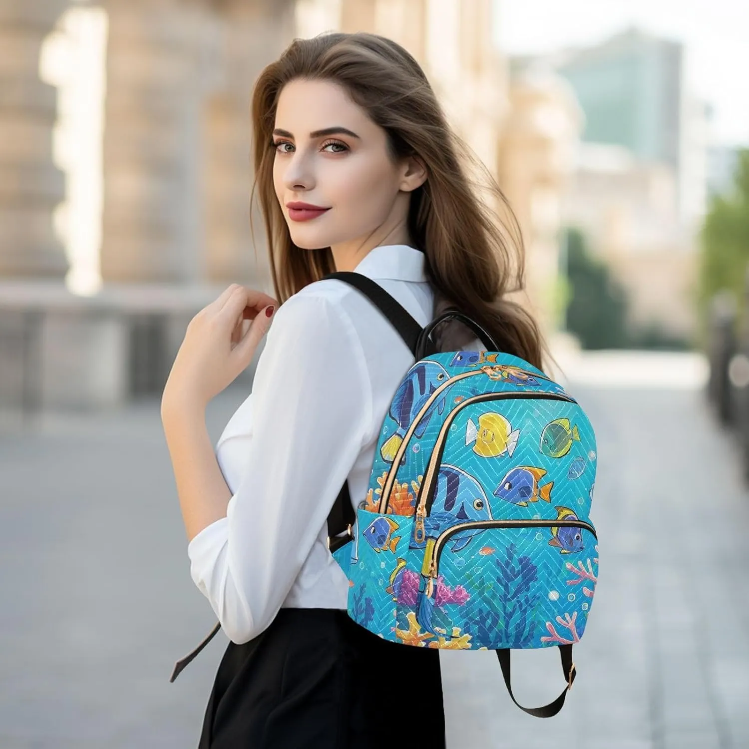 Mini Backpack Quilted Purse for Womens Small Backpack Daypack Coral Pattern for Travel Daily Outing,Multi11