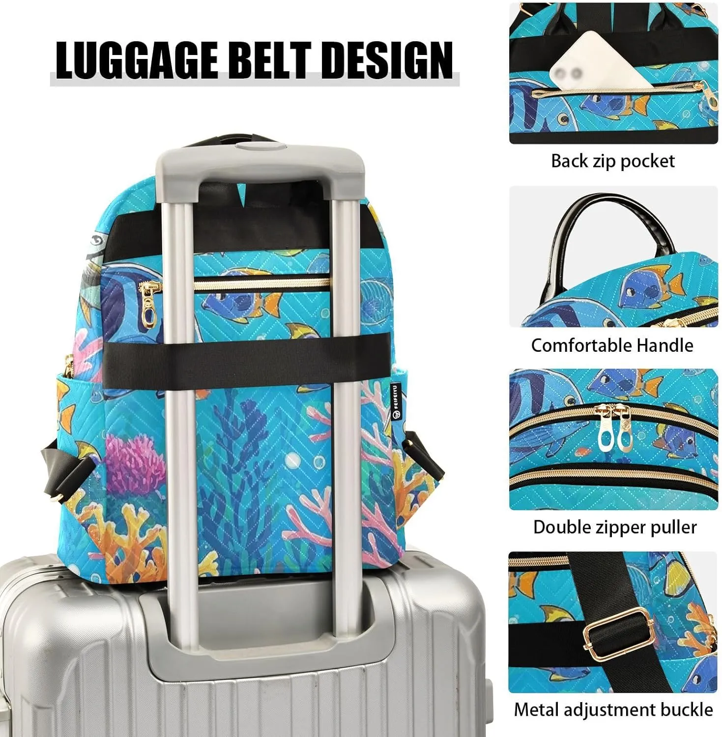 Mini Backpack Quilted Purse for Womens Small Backpack Daypack Coral Pattern for Travel Daily Outing,Multi11