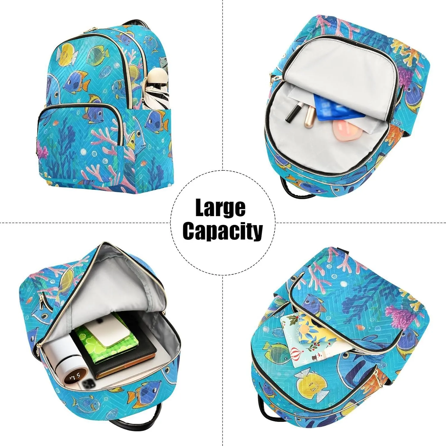 Mini Backpack Quilted Purse for Womens Small Backpack Daypack Coral Pattern for Travel Daily Outing,Multi11