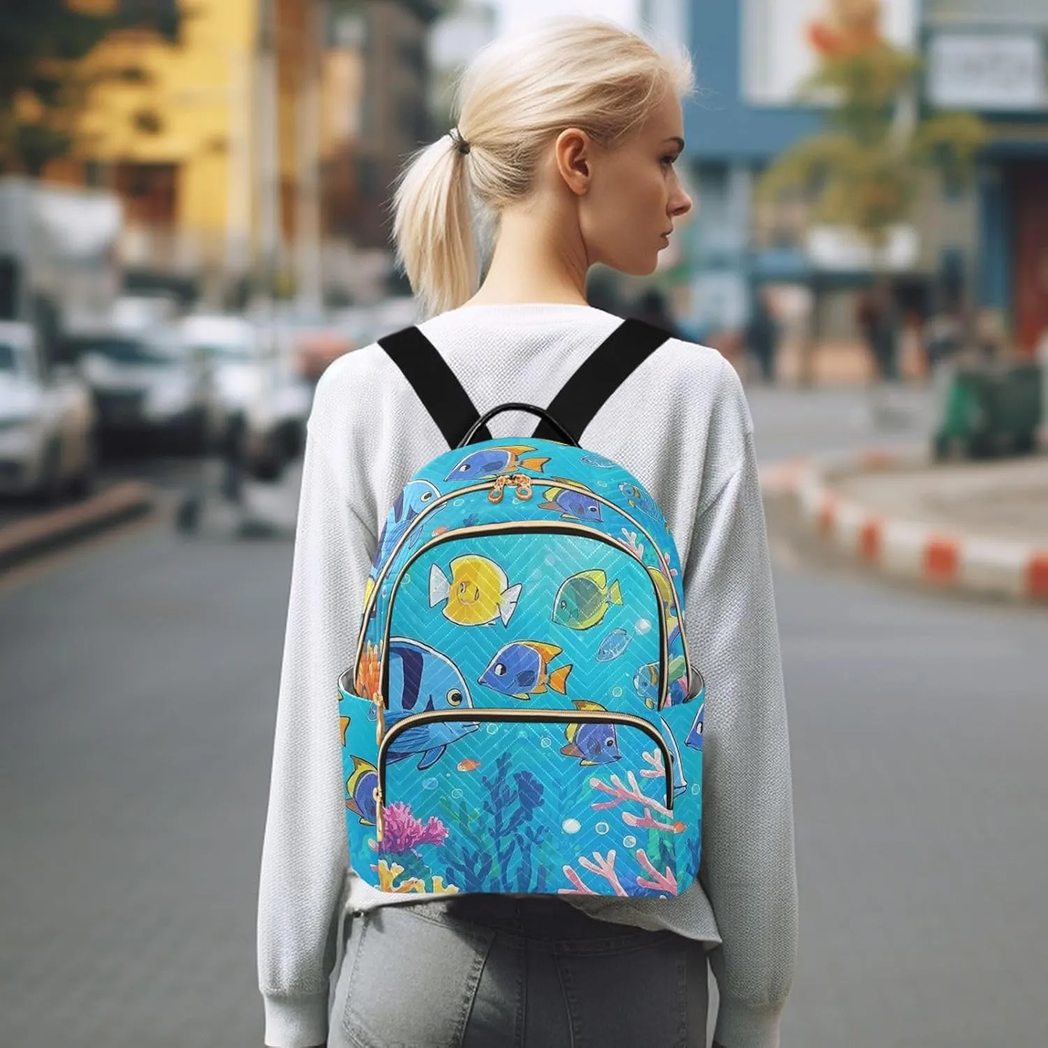 Mini Backpack Quilted Purse for Womens Small Backpack Daypack Coral Pattern for Travel Daily Outing,Multi11