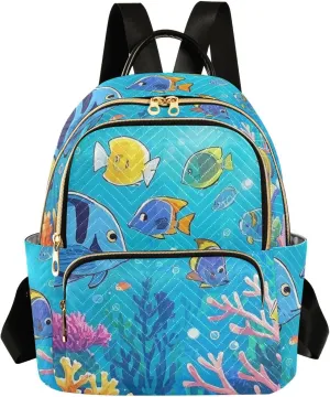 Mini Backpack Quilted Purse for Womens Small Backpack Daypack Coral Pattern for Travel Daily Outing,Multi11