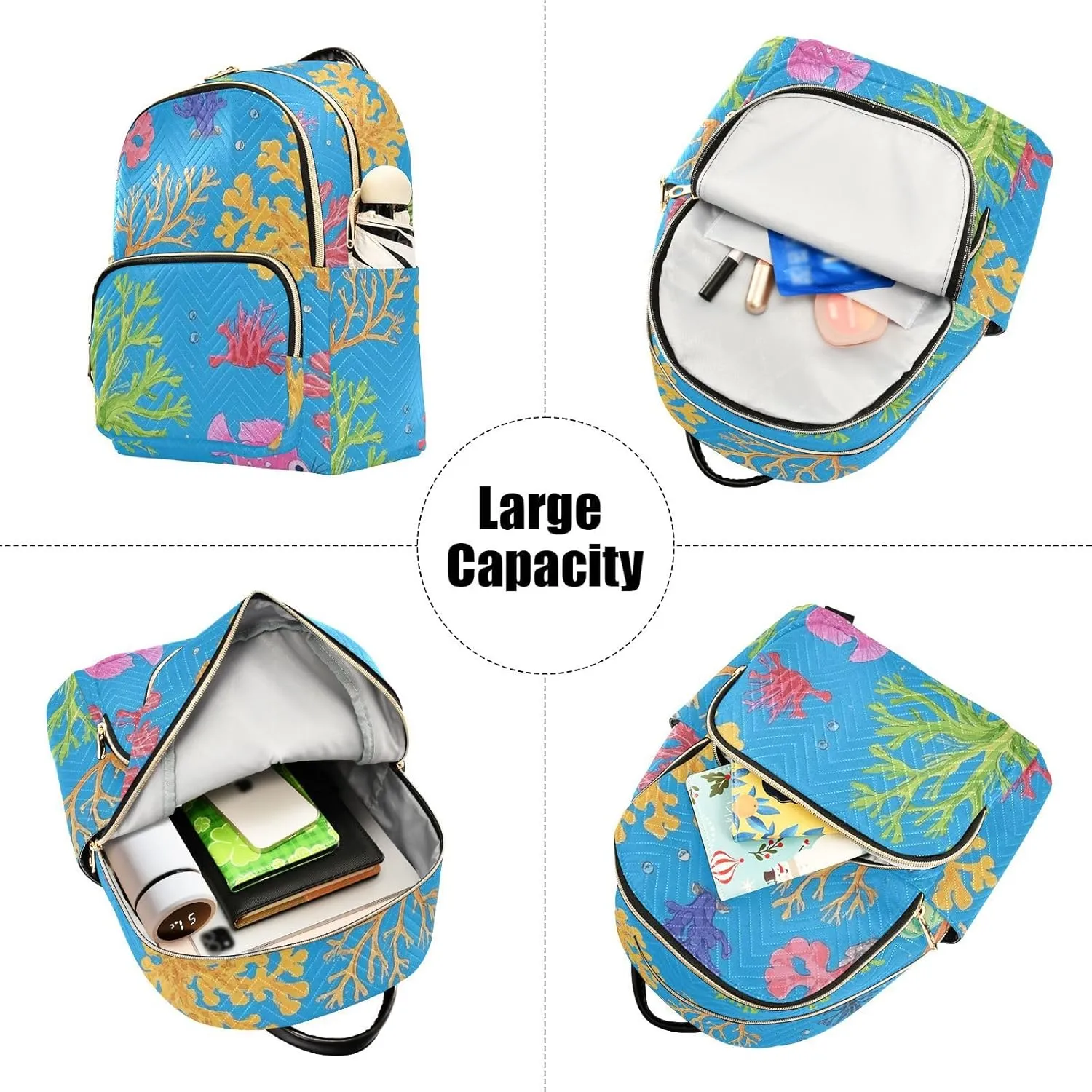 Mini Backpack Quilted Purse for Womens Small Backpack Daypack Coral Pattern for Travel Daily Outing,Multi12