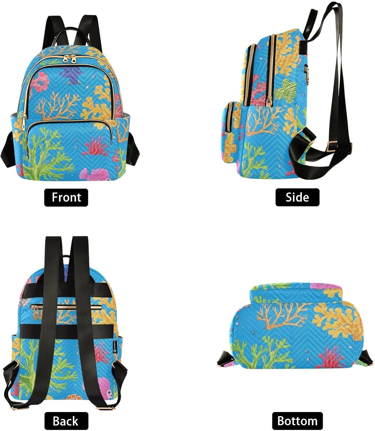 Mini Backpack Quilted Purse for Womens Small Backpack Daypack Coral Pattern for Travel Daily Outing,Multi12