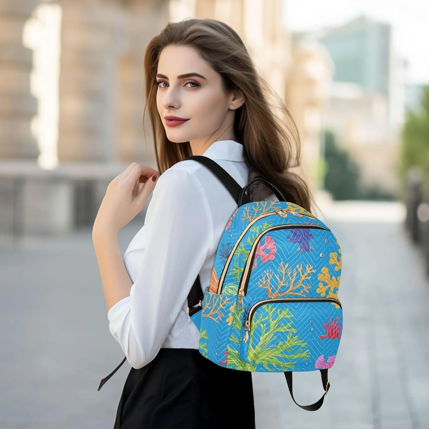 Mini Backpack Quilted Purse for Womens Small Backpack Daypack Coral Pattern for Travel Daily Outing,Multi12