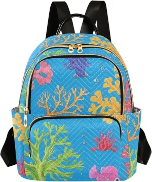 Mini Backpack Quilted Purse for Womens Small Backpack Daypack Coral Pattern for Travel Daily Outing,Multi12