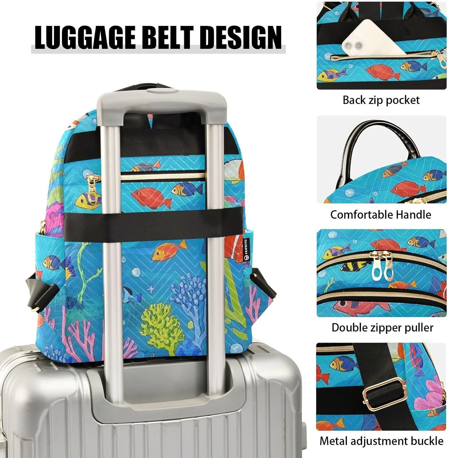 Mini Backpack Quilted Purse for Womens Small Backpack Daypack Coral Pattern for Travel Daily Outing,Multi1