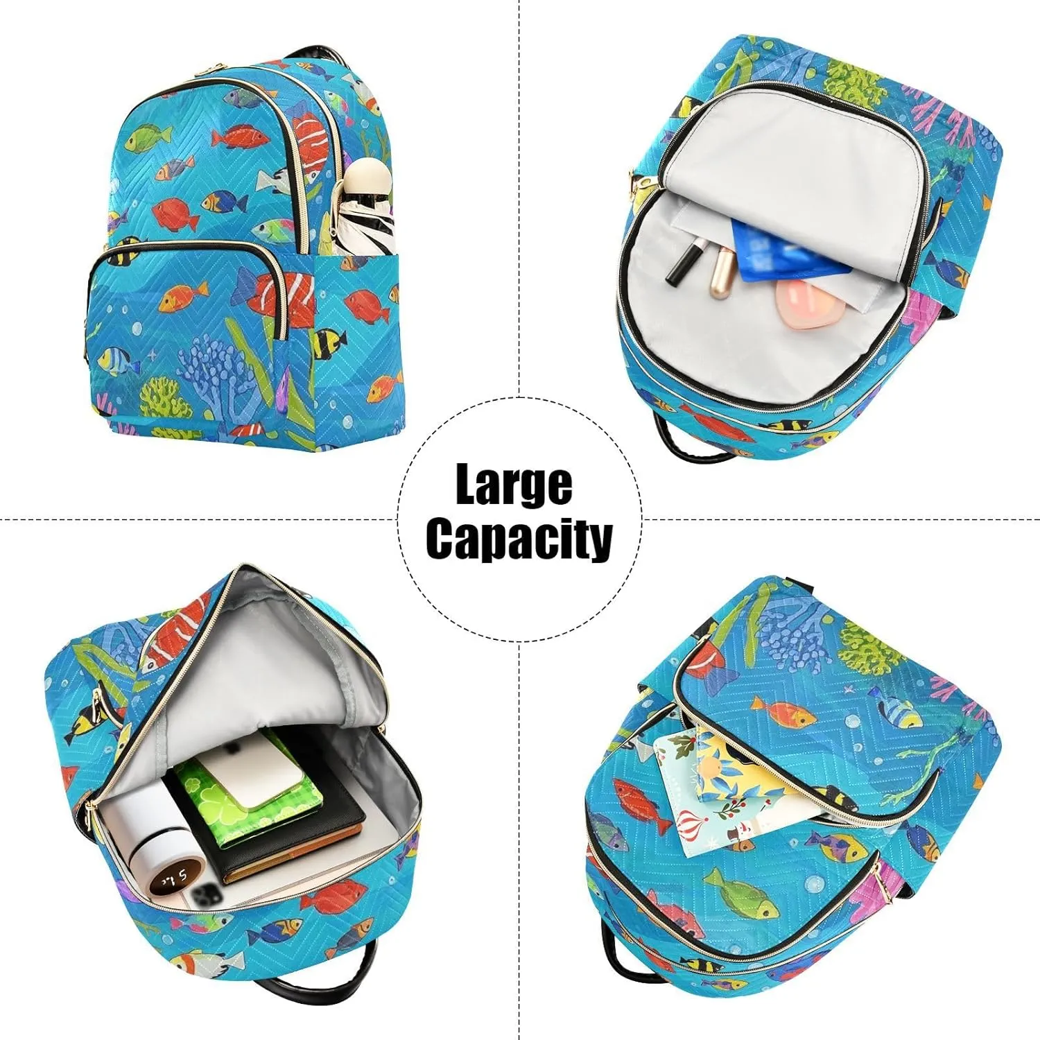 Mini Backpack Quilted Purse for Womens Small Backpack Daypack Coral Pattern for Travel Daily Outing,Multi1
