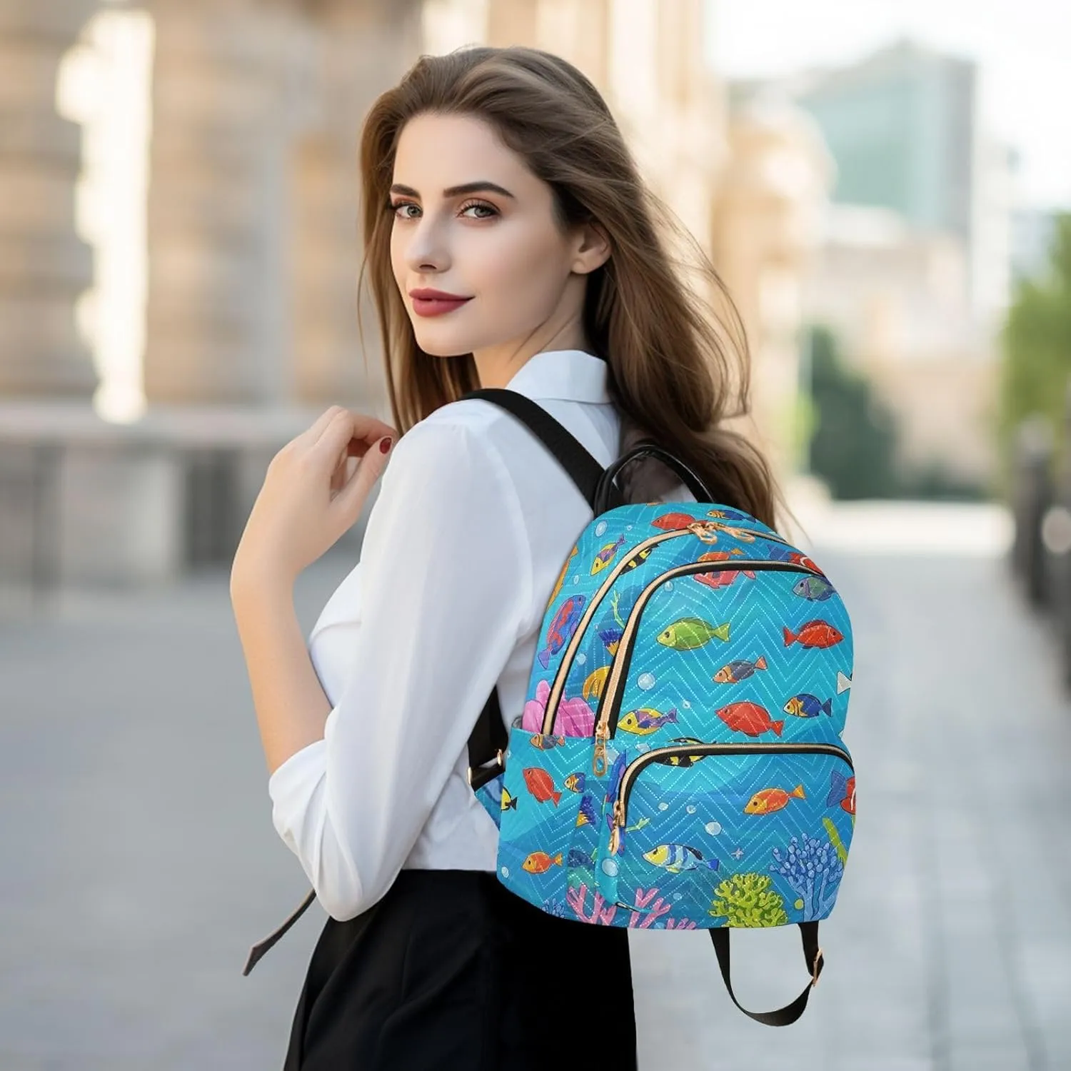 Mini Backpack Quilted Purse for Womens Small Backpack Daypack Coral Pattern for Travel Daily Outing,Multi1